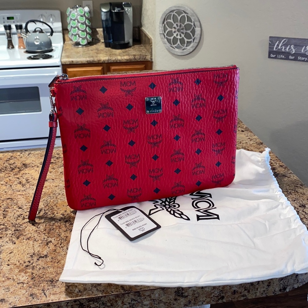 MCM Visetos Coated Canvas Pouch